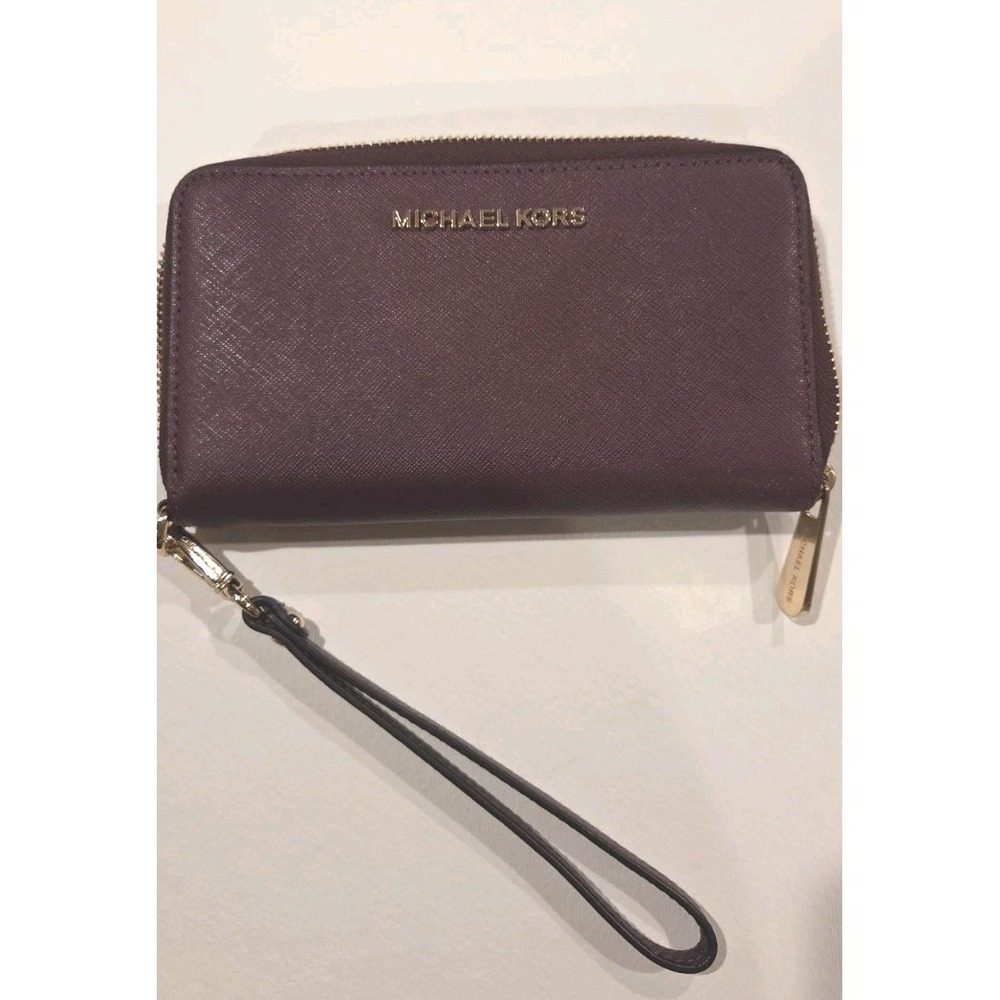 Michael Kors Jet Set Travel Large Flat Wallet Leather Pink Blossom Wine